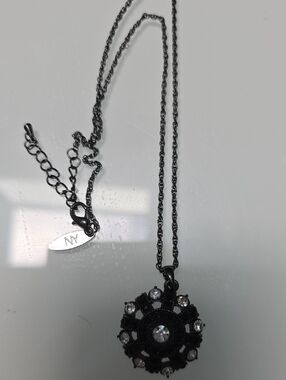 Black Crystal Accent Pendant Necklace